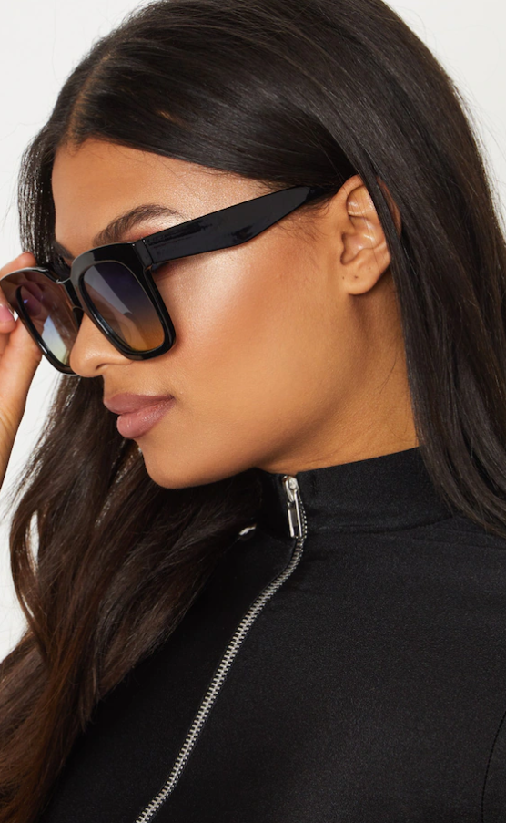 Black Blue Lens Oversized Square Sunglasses