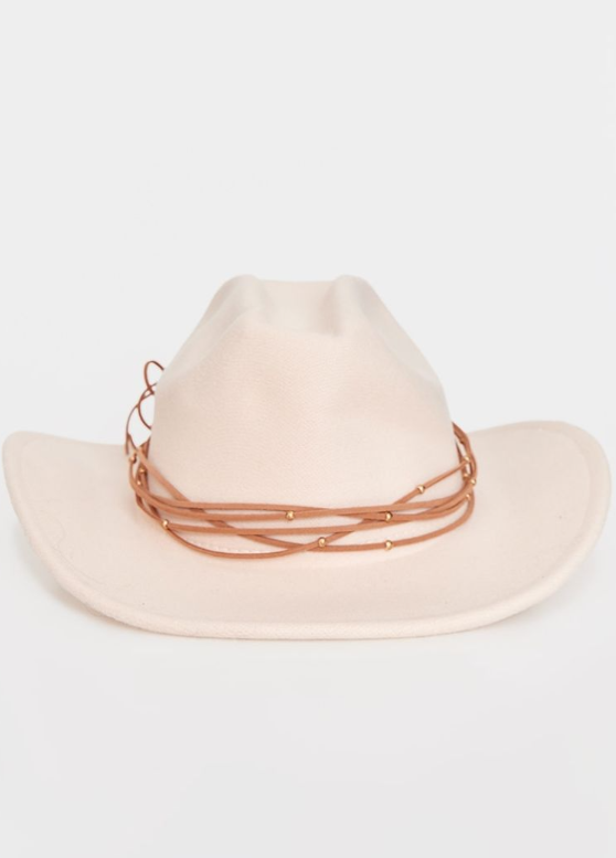 Cream Beaded Trim Cowboy Hat