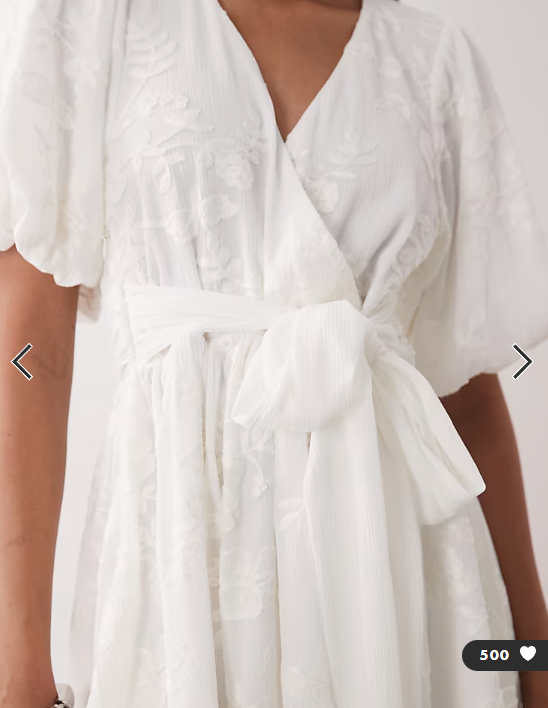 Gina Tricot embroidered mini dress with puff sleeves in off white