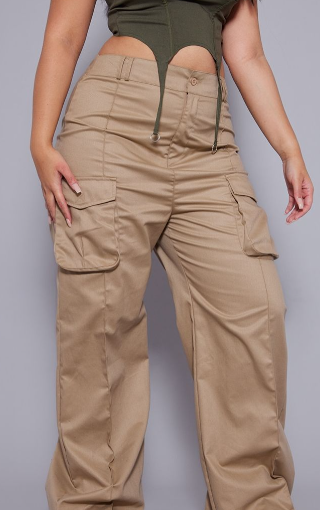 Plus Beige Tailored Cargo Straight Leg Trouser