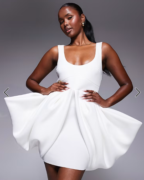 ASOS DESIGN dramatic bow skirt structured mini dress in ivory in scuba-style fabric