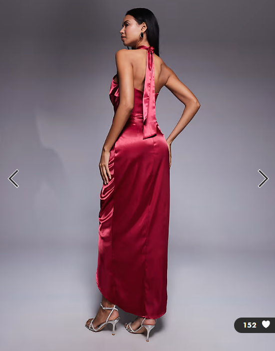 TFNC halter neck dress with wrap skirt in red satin
