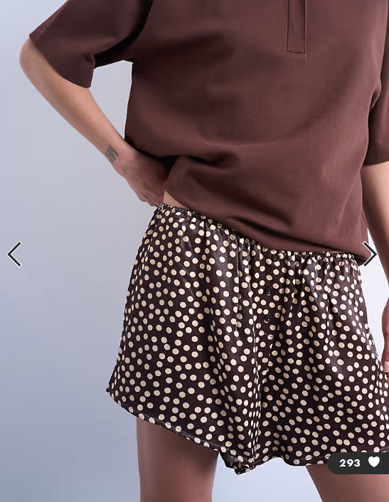 Topshop satin boxer short in brown polka dot