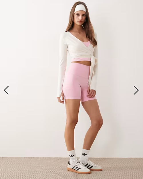 adidas Performance Three Stripes Studios booty shorts in pink