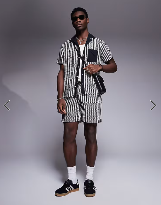South Beach stripe knit beach shirt co-ord in black