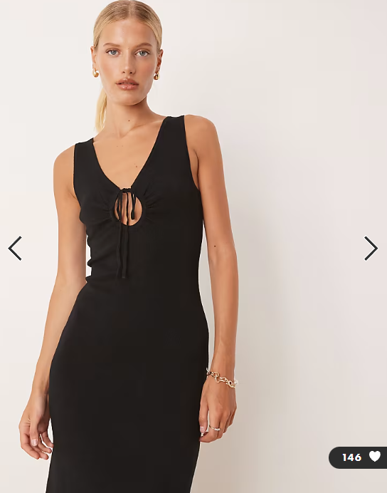 Mango compact knit midi tea dress with tie detail in black