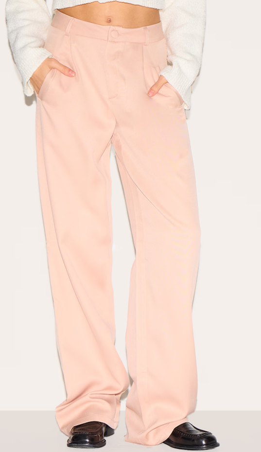 Stone Woven Pleat Detail Wide Leg Trousers
