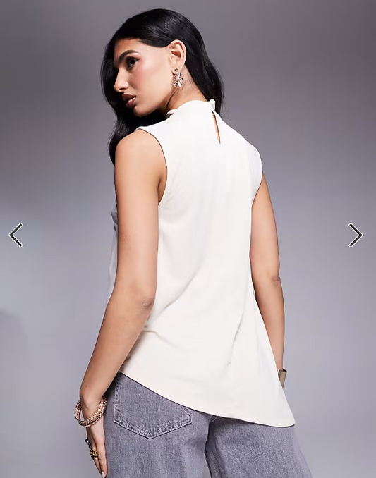 ASOS DESIGN floaty grown on neck cupro longline top in stone