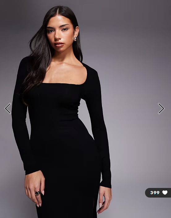 ASOS DESIGN long sleeve super scoop maxi dress with side split in black