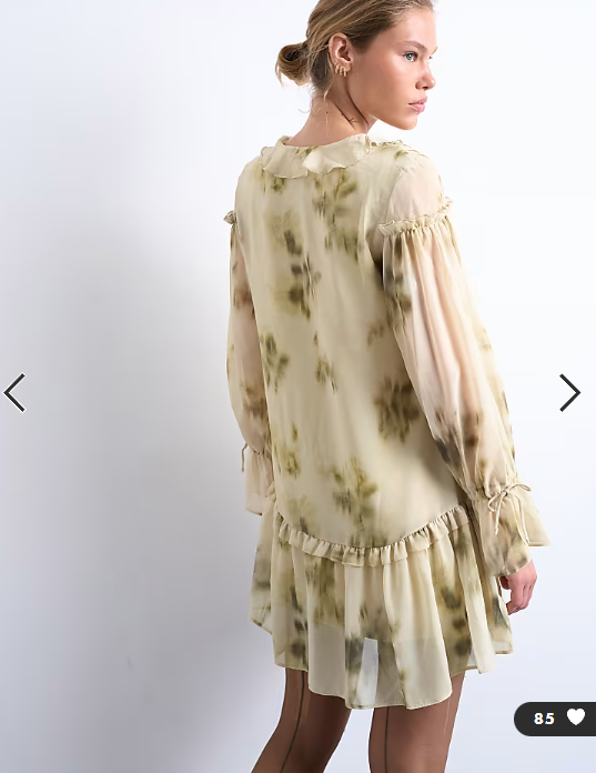 Topshop poet sleeve frill mini dress in green floral print