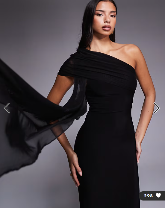 Kaiia exclusive double layered slinky mesh one shoulder drape detail maxi dress in black