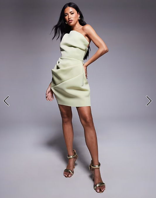 ASOS DESIGN slouch neckline cinched waist mini dress in green in scuba-style fabric