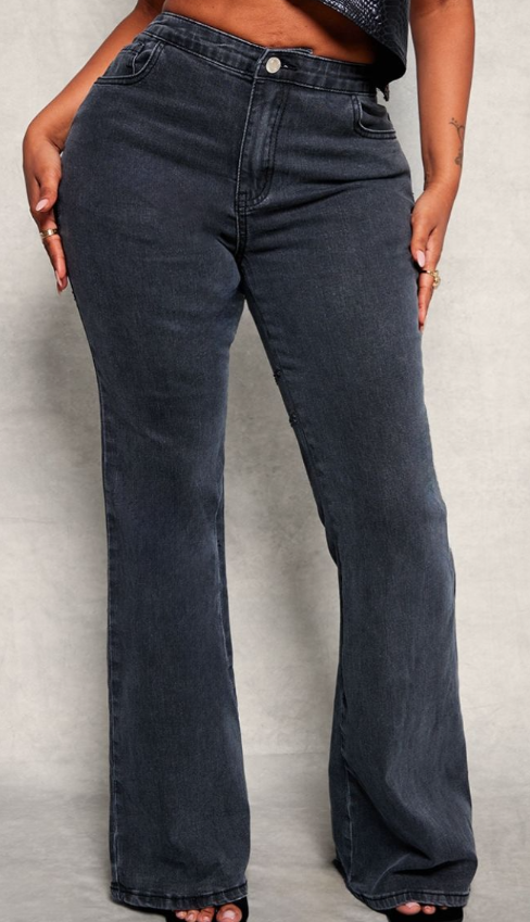 Plt - Shape Black Denim Lace Up Back Flare Jeans