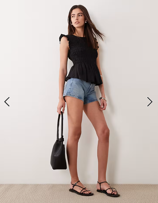 New Look shirred ruffle sleeve top in black