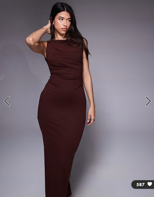 ASOS DESIGN slash neck ruched midi dress in wine
