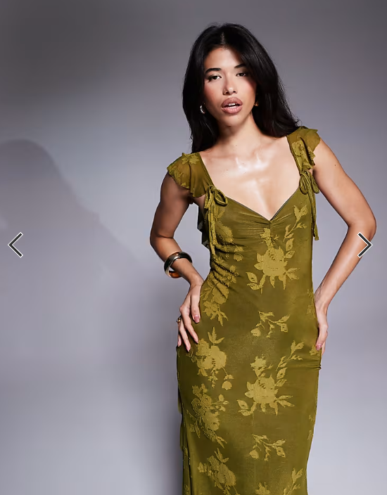ASOS DESIGN ruffle cami strap maxi dress in olive green