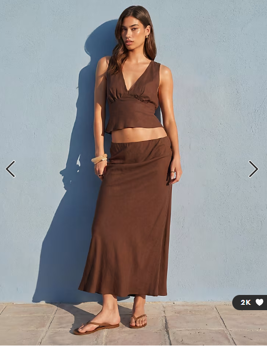 ASOS DESIGN linen blend halter top in chocolate