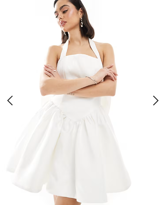 Six Stories Bridal halter neck bow back mini dress in ivory