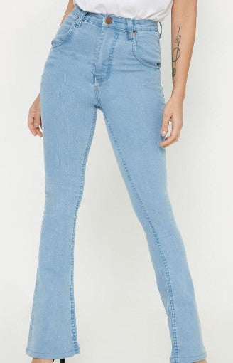 Petite Light Wash Stretch Denim Flare Jeans