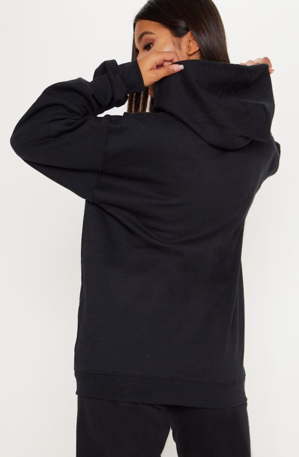 Black Oversized Zip Front Hoodie