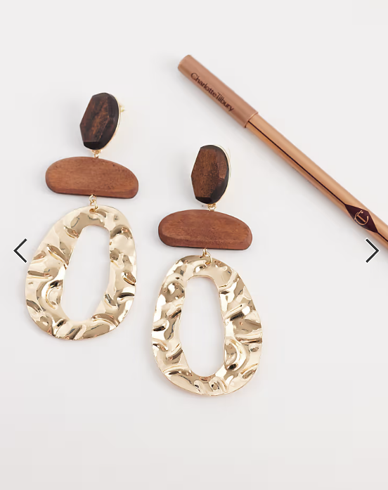 ALDO oaklynn molten drop earring in gold and wood effect
