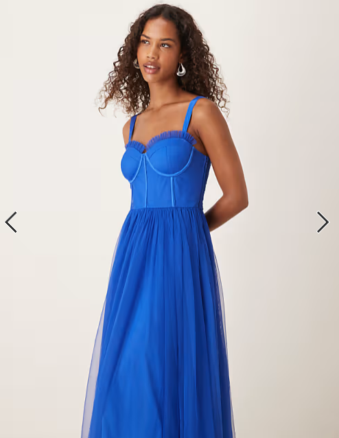 Lace & Beads - Tulle corset midi dress in cobalt