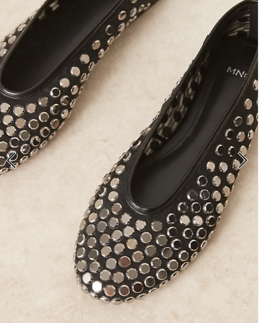 Mango mirrored stud detailing ballet flats in black