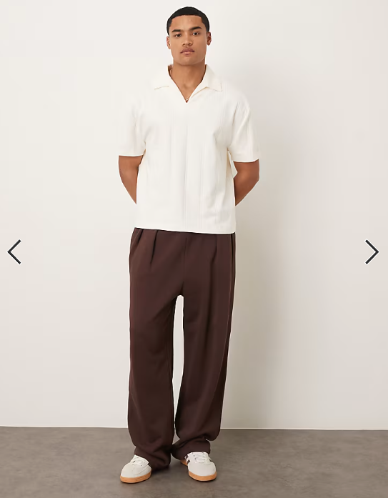 ASOS DESIGN relaxed revere collar boxy polo in cream textured rib