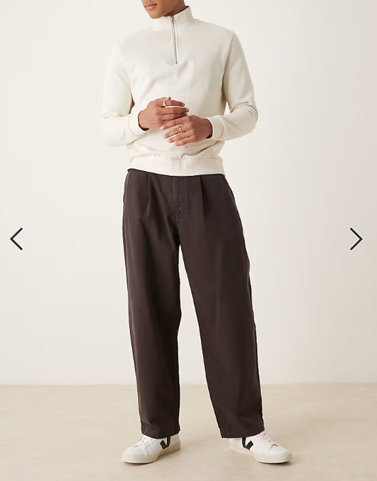 ASOS DESIGN loose trousers in brown with double pleats