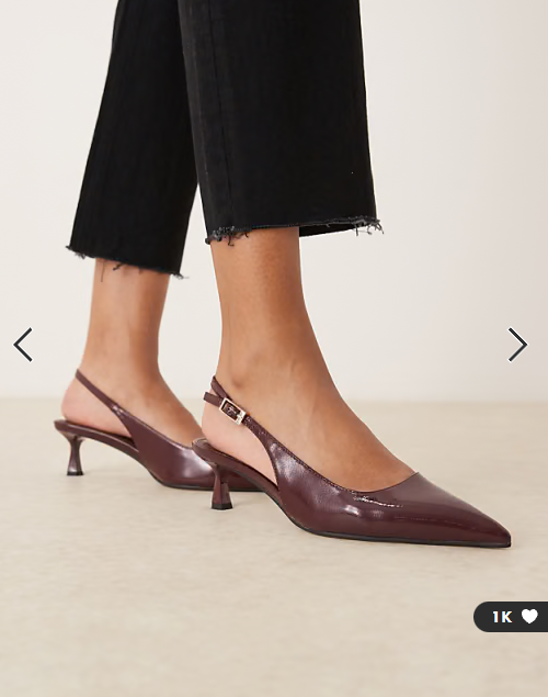 ASOS DESIGN Wide Fit Skip slingback kitten heel shoes in burgundy patent
