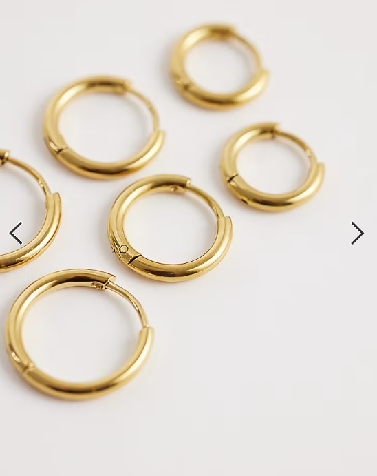ASOS DESIGN pack of 3 waterproof stainless steel hoop earrings of graduated sizes in gold tone