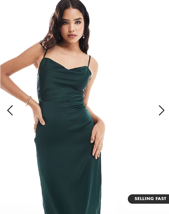 Vila satin cowl neck cami maxi dress in dark green