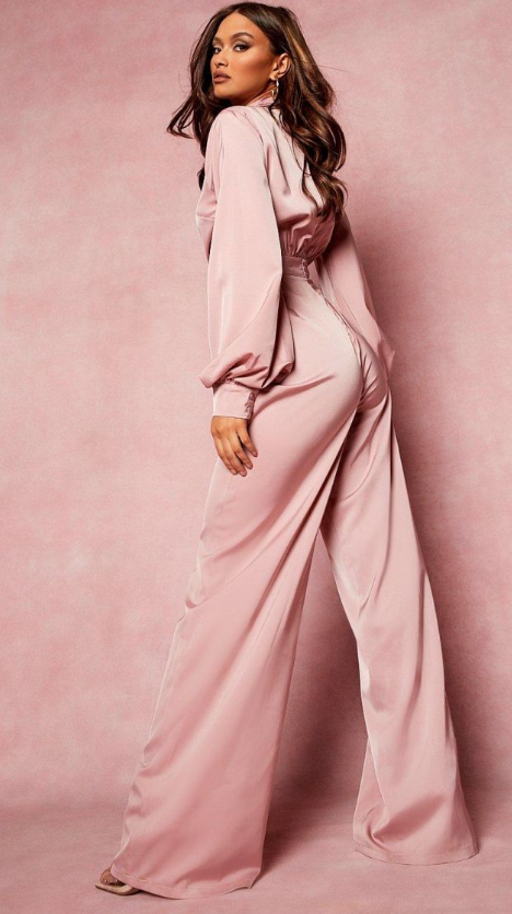 Boohoo High Neck Balloon Sleeve Jumpsuit - rose