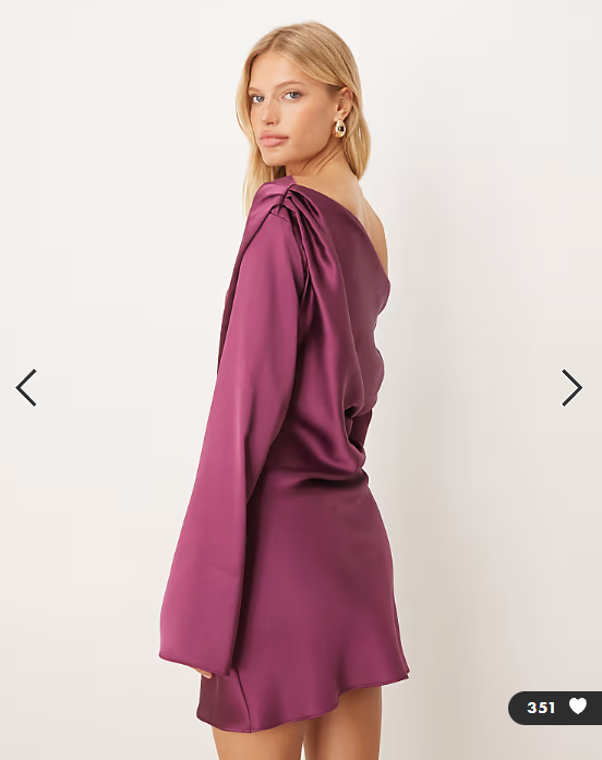 ASOS DESIGN satin drape long sleeve off shoulder mini dress in plum
