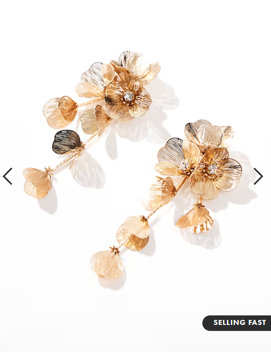 ASOS DESIGN drop earrings with 3D floral design in gold tone