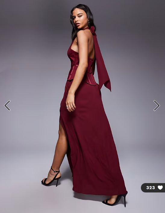 ASOS DESIGN structured halter corset detail maxi dress in red