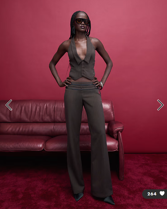Tiger Mist Fedra tailored halterneck strappy open tie back collar detail waistcoat top co-ord in chocolate