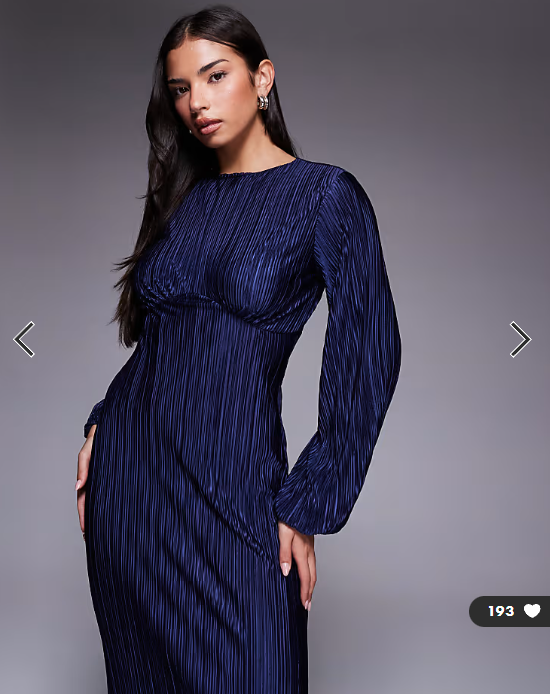 ASOS DESIGN plisse long puff sleeve maxi dress in navy