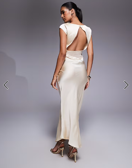 ASOS DESIGN cap sleeve satin midi dress with sheer chiffon panels in buttermilk