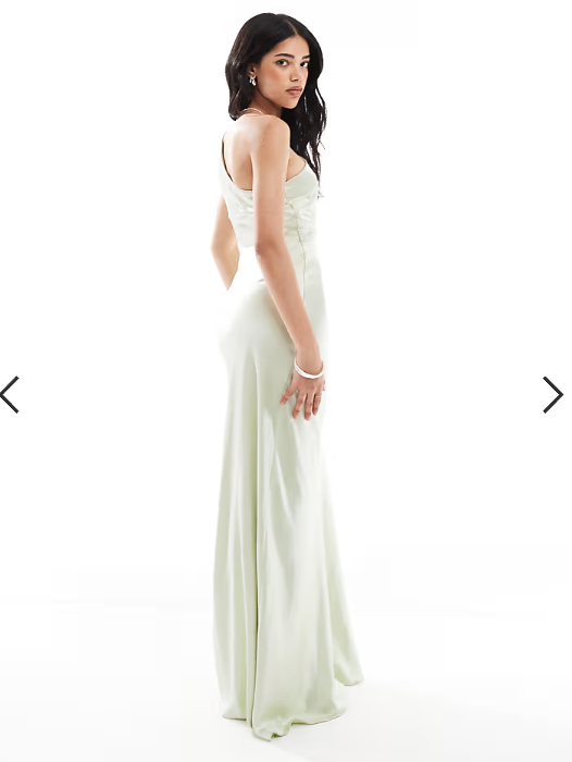 Six Stories Bridesmaid one shoulder satin maxi dress in mint green