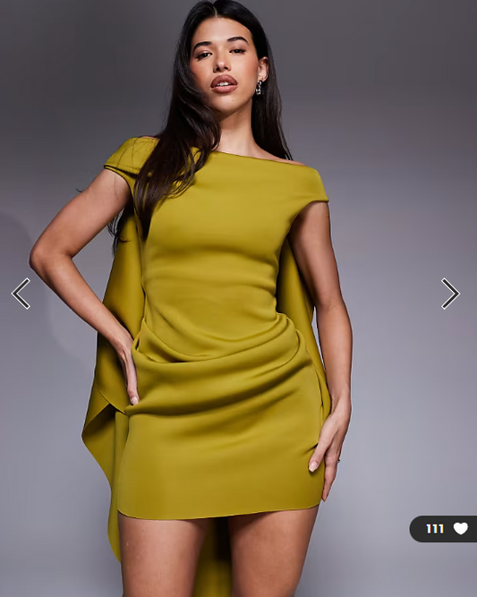 ASOS DESIGN bardot mini dress with train detailing in olive