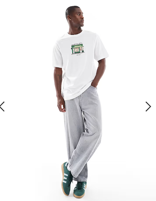 ONLY & SONS oversized T-shirt with shop print in white.