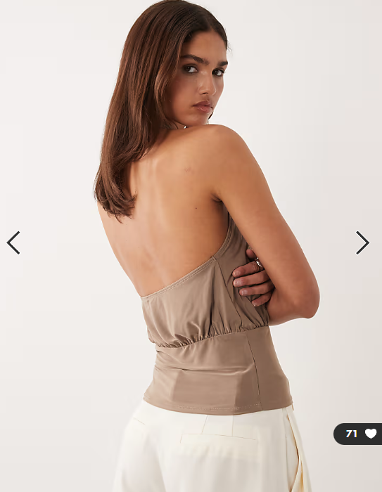 ASOS DESIGN cinched waist slinky top in brown