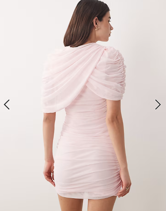 ASOS DESIGN draped mesh cape mini with shoulder pads in baby pink