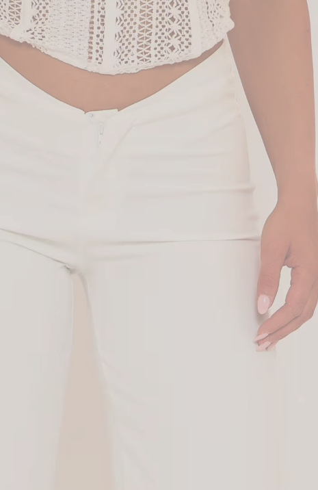 Ego - Dipped Waist Fold Over Hem Wide Leg Trousers In White