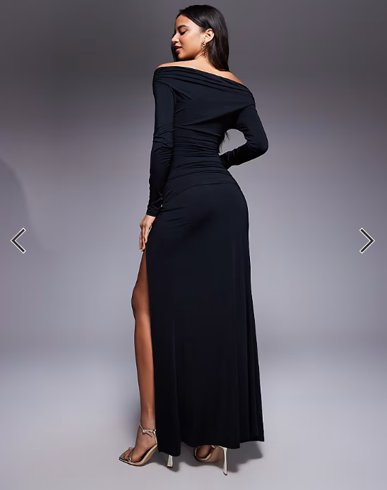 Murci exclusive off shoulder gold hardware cutout detail bodysuit and maxi skirt set in black
