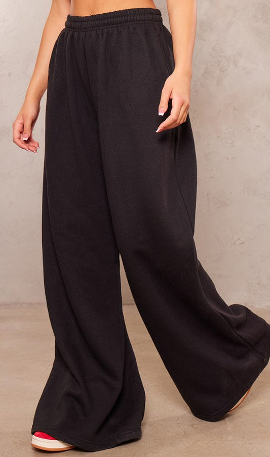 Black Wide Leg Jogger Track Pants