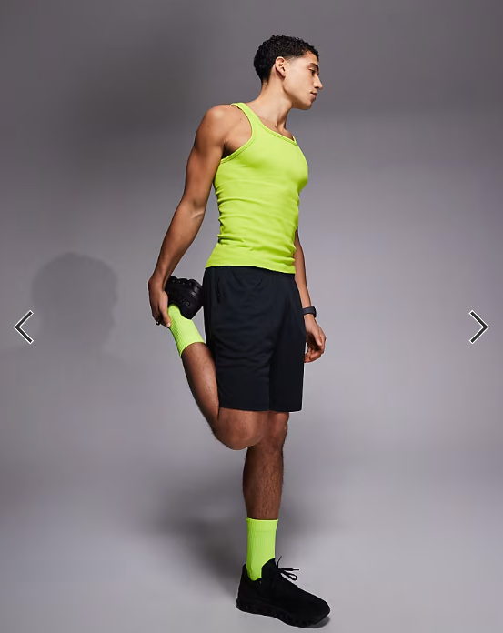 4505 square neck slim fit seamless rib training vest in acid green.