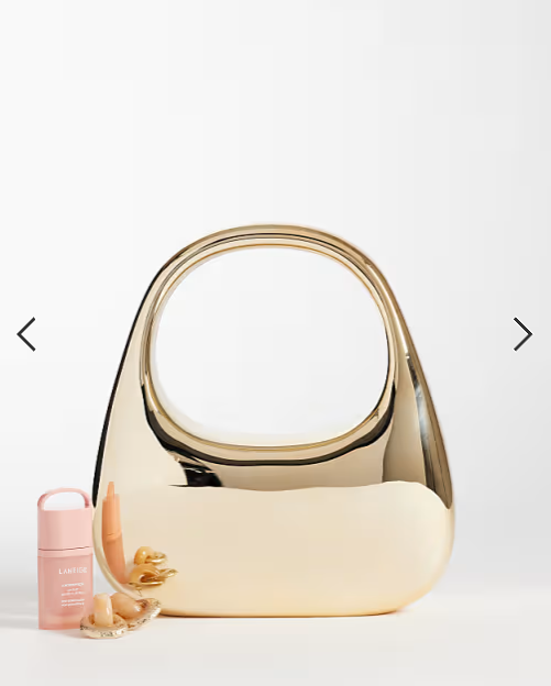 My Accessories round metal handheld clutch purse in gold tone