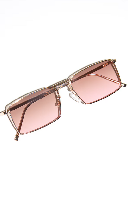 Pink Ombre Lens Slim Rectangular Aviator Sunglasses